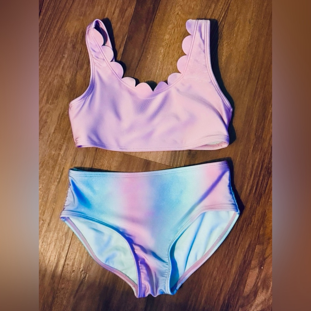 Cat & Jack Girls Scalloped Bikini Set in Pink and Blue Size S (6/7)